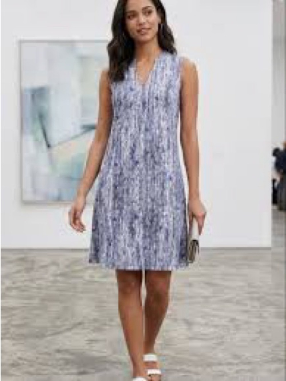 Sleeveless Blue Patterned V-Neck Shift Dress by Reaction Kenneth Cole
